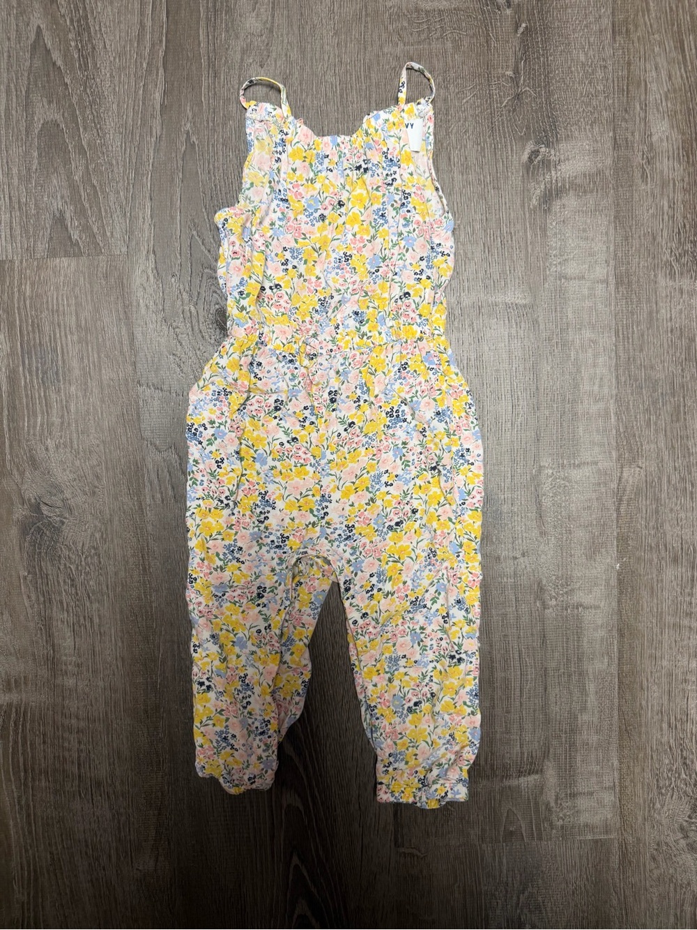Old Navy Yellow Floral Print Girls One-Piece Romper with Pink & Blue Accents